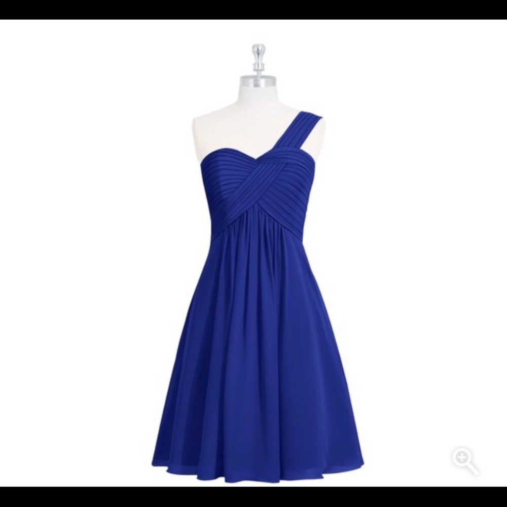 Royal blue, one shoulder bridesmaids dress.